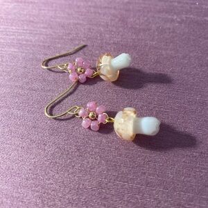 Whimsical Pink and Gold Mushroom Earrings